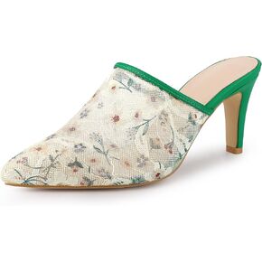 Allegra K Women's Lace Heels Sandals Mesh Floral Embroidered Stiletto Heels Slide Mules