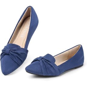 حذاء مسطح للنساء من MUSSHOE، مريح بمقدمة مدببة سهل الارتداء، حذاء مسطح للسيدات، كحلي 2 8 in Kuwait