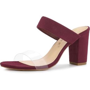Allegra K Women's Dual Clear Strap Block Heels Slides Sandals