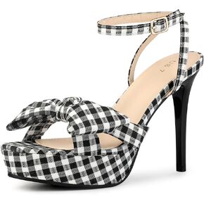 Perphy Bow Platform Stiletto Heel Plaid Heels Sandals for Women