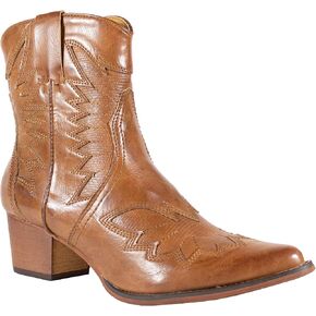 ARiderGirl Coleen-02 Pull On Stacked Heel Pointed Toe Western Ankle Boots