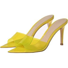 Women Embellished Rhinestone Tulle Mules Pointed Peep Toe Sparkly Slip On Sandals