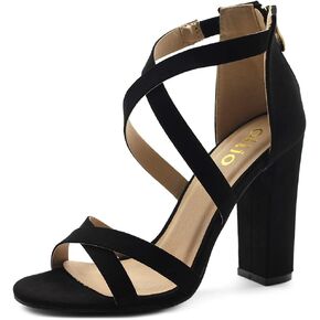 Ollio Women's Shoes Faux Suede or Faux Leather Ankle Toe Cross Strap Zip Up High Heels Pumps Sandals H98