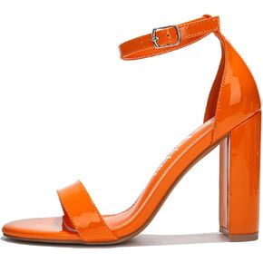 Cape Robbin Athens Chunky High Heels with Ankle Strap for Women, Women's Round Toe Heeled Sandals - Orange Size 9