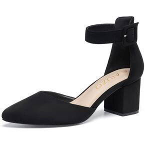 Women's Pointed Toe Chunky Block Low Heels Comfortable Closed Toe Block Heels 2.4 Inch Ankle Strap Dress Wedding Party Pumps Shoes