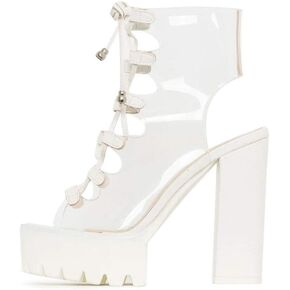 Women's Platform high Heels Strap Peep Toes Dress Clear Shoes White Green Black Wedding Banquet Beautiful Sandals Summer