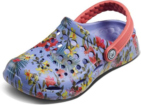 Joybees Kids Active Clog, Slip-On, Easy to Clean, Graphic Blue Iris Tropical Floral, Children's 6/7 in Saudi Arabia