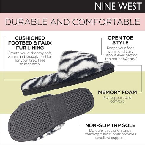 Nine West Womens Comfy Soft Memory Foam Fluffy House Slide Slippers in Saudi Arabia