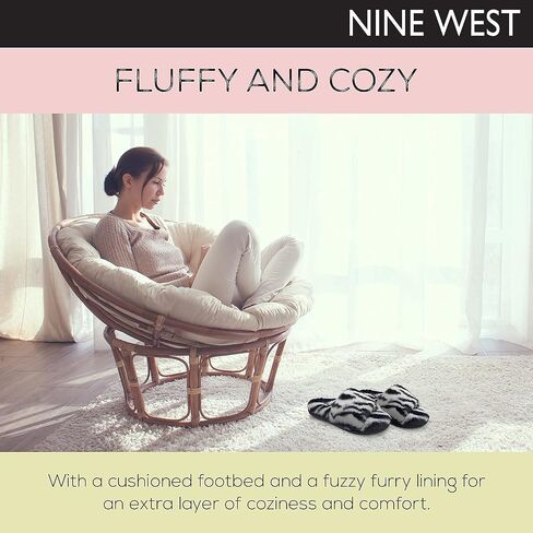 Nine West Womens Comfy Soft Memory Foam Fluffy House Slide Slippers in Saudi Arabia