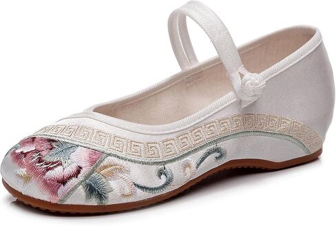 Women Embroidered Shoes Flats Floral Comfortable Ballet Flats Shoes Round Toe Mary Jane Shoes in Saudi Arabia