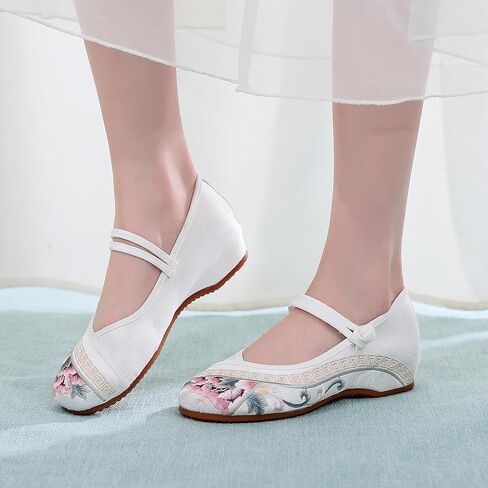 Women Embroidered Shoes Flats Floral Comfortable Ballet Flats Shoes Round Toe Mary Jane Shoes in Saudi Arabia