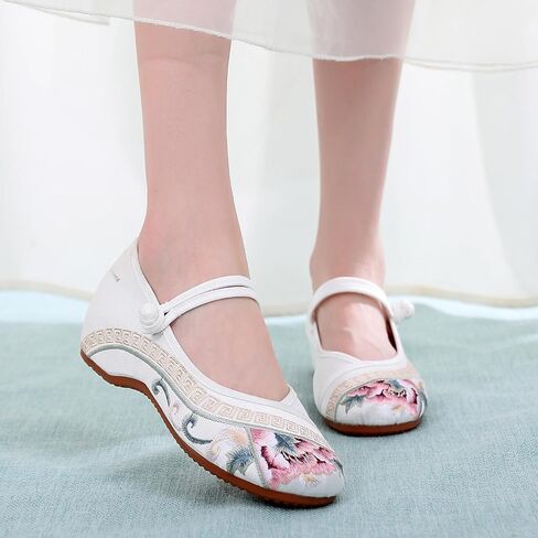 Women Embroidered Shoes Flats Floral Comfortable Ballet Flats Shoes Round Toe Mary Jane Shoes in Saudi Arabia