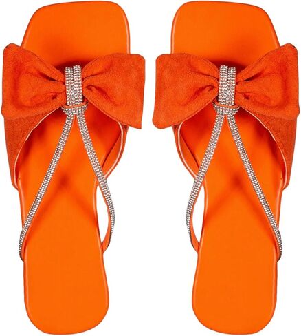 OYOANGLE Women's Rhinestone Bow Open Toe Corduroy Flat Sandals Summer Casual Slide Sandals in Kuwait