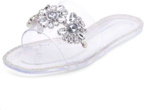 Herstyle Womens Anabell Jelly Slides Rhinestone Flat Sandals Slip On Beach Rain Shoes in Saudi Arabia