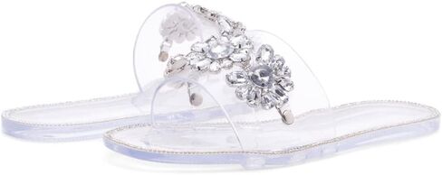 Herstyle Womens Anabell Jelly Slides Rhinestone Flat Sandals Slip On Beach Rain Shoes in Saudi Arabia