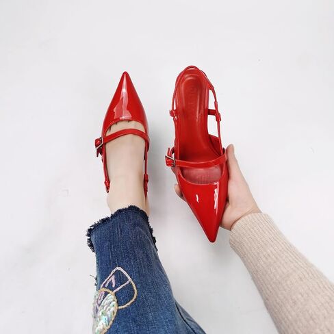 Women's Pumps Slingback Shoes Kitten High Heels for Women Closed Pointed Toe with Buckles Sexy Wedding Party Dress in Saudi Arabia