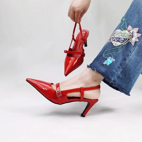 Women's Pumps Slingback Shoes Kitten High Heels for Women Closed Pointed Toe with Buckles Sexy Wedding Party Dress in Saudi Arabia