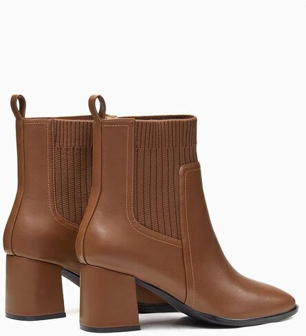 Coutgo Women's Slip On Ankle Boots Chunky Block Heel Square Toe Splicing Dress Sock Booties in Saudi Arabia