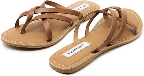 Chloe Women's Strapy Leather Slip-on Summer Flat Sandals in Saudi Arabia