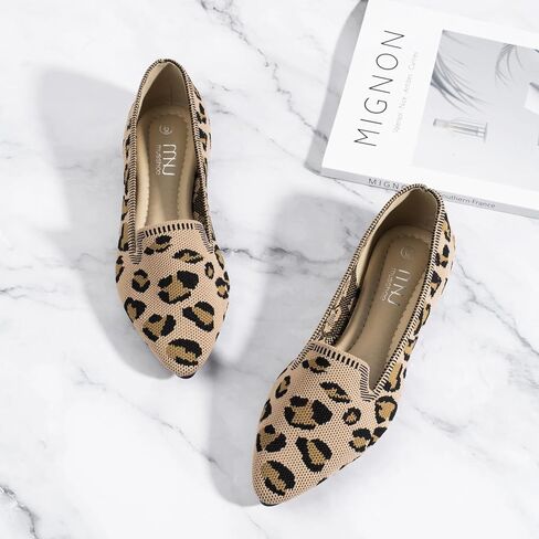 أحذية MUSSHOE المسطحة للنساء سهلة الارتداء وأحذية الباليه المسطحة والأحذية المسطحة المدببة عند الأصابع للنساء أحذية مريحة أنيقة للنساء، جلد الفهد 9 in Kuwait