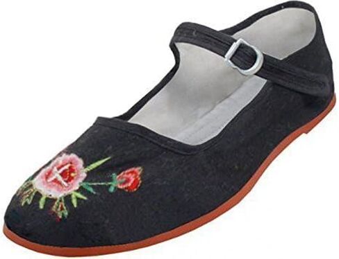 Easy USA Womens Cotton Mary Jane Shoes Ballerina Ballet Flats Shoes (6, Black Embroidered 114) in Saudi Arabia