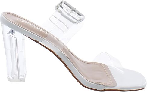 Olivia Miller Women’s Fashion Ladies Shoes, Clear PVC Jelly Double Strap Dual Band w Buckle, Trendy Casual Party Open Square Toe, Slide On 3.1 Inch High Mid Block Heel Sandals in Saudi Arabia