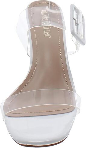 Olivia Miller Women’s Fashion Ladies Shoes, Clear PVC Jelly Double Strap Dual Band w Buckle, Trendy Casual Party Open Square Toe, Slide On 3.1 Inch High Mid Block Heel Sandals in Saudi Arabia
