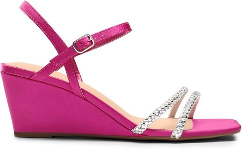 DREAM PAIRS Women Strappy Wedge Sandals Rhinestone Low Heel Sandals Square Open Toe Wedding Bridal Party Shoes for Evening Banquet Formal SDPW2325W HOT PINK-SATIN Size 7.5 in Saudi Arabia