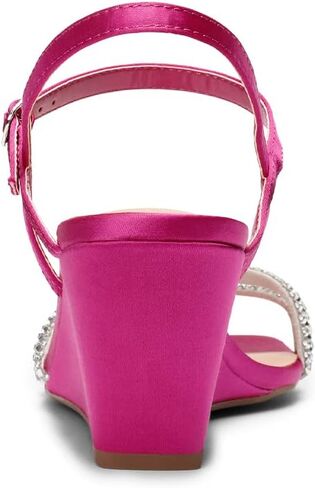DREAM PAIRS Women Strappy Wedge Sandals Rhinestone Low Heel Sandals Square Open Toe Wedding Bridal Party Shoes for Evening Banquet Formal SDPW2325W HOT PINK-SATIN Size 7.5 in Saudi Arabia