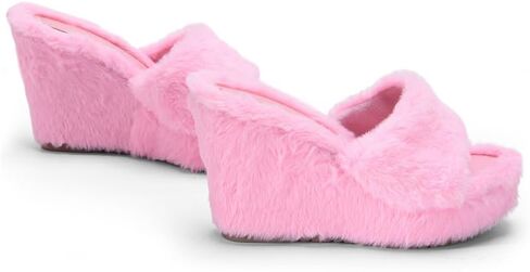 YSMIIH Women Fluff Wedge Slippers Fashion Sandals Plush Platform | Faux Fur Casual Outdoor Fleece Lining Open Toe Band Fluffita fuzzy in Saudi Arabia