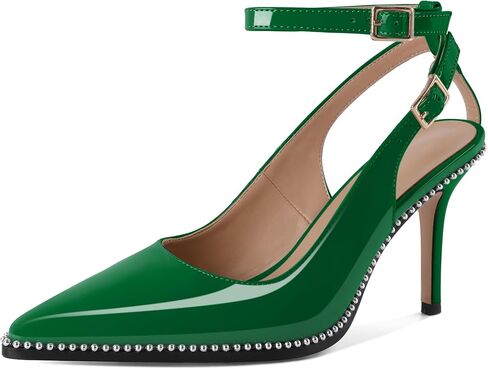 SAMMITOP النساء Slingback الكعوب الخناجر عالية الكعب مطرز مضخات أشار تو Strappy الكعوب الكاحل فستان بحزام أحذية 3.5 بوصة الكعوب in Kuwait
