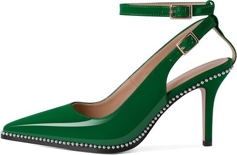SAMMITOP النساء Slingback الكعوب الخناجر عالية الكعب مطرز مضخات أشار تو Strappy الكعوب الكاحل فستان بحزام أحذية 3.5 بوصة الكعوب in Kuwait