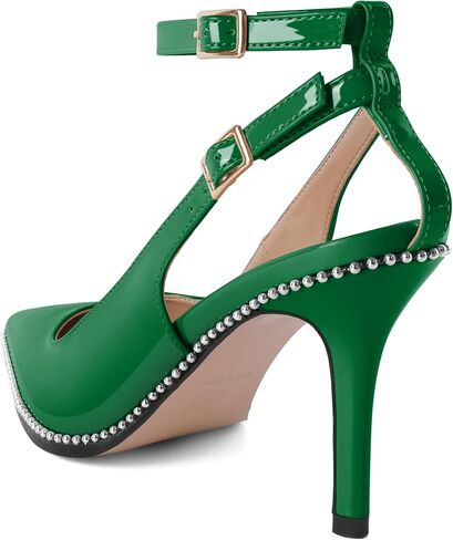 SAMMITOP النساء Slingback الكعوب الخناجر عالية الكعب مطرز مضخات أشار تو Strappy الكعوب الكاحل فستان بحزام أحذية 3.5 بوصة الكعوب in Kuwait