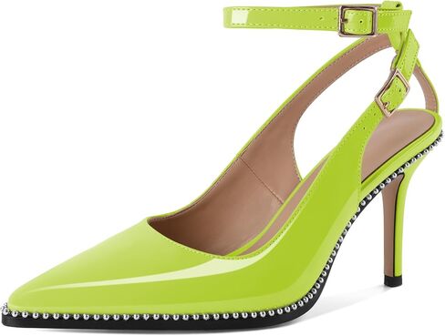 SAMMITOP النساء Slingback الكعوب الخناجر عالية الكعب مطرز مضخات أشار تو Strappy الكعوب الكاحل فستان بحزام أحذية 3.5 بوصة الكعوب in Kuwait