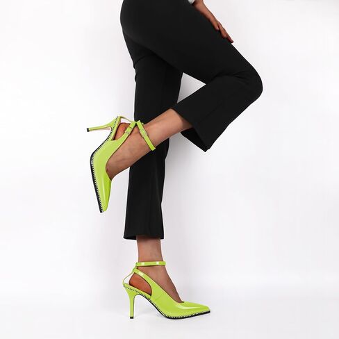 SAMMITOP النساء Slingback الكعوب الخناجر عالية الكعب مطرز مضخات أشار تو Strappy الكعوب الكاحل فستان بحزام أحذية 3.5 بوصة الكعوب in Kuwait