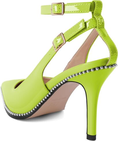 SAMMITOP النساء Slingback الكعوب الخناجر عالية الكعب مطرز مضخات أشار تو Strappy الكعوب الكاحل فستان بحزام أحذية 3.5 بوصة الكعوب in Kuwait