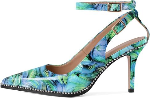 SAMMITOP النساء Slingback الكعوب الخناجر عالية الكعب مطرز مضخات أشار تو Strappy الكعوب الكاحل فستان بحزام أحذية 3.5 بوصة الكعوب in Kuwait