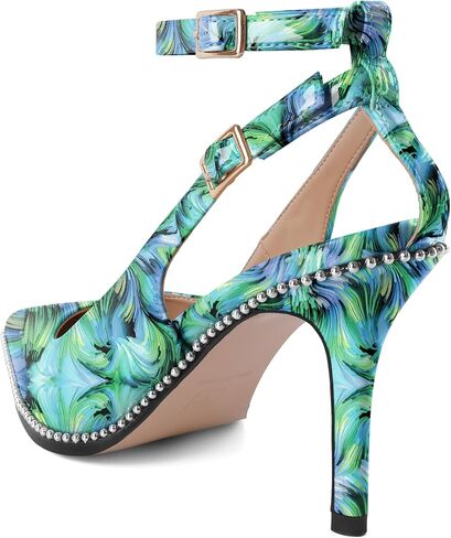 SAMMITOP النساء Slingback الكعوب الخناجر عالية الكعب مطرز مضخات أشار تو Strappy الكعوب الكاحل فستان بحزام أحذية 3.5 بوصة الكعوب in Kuwait