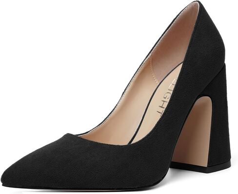 Womens Slip On Solid Suede Pointed Toe Wedding Fashion Chunky High Heel Pumps Shoes 4 Inch in Saudi Arabia
