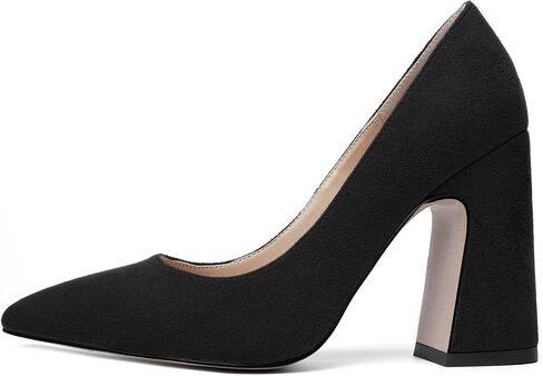 Womens Slip On Solid Suede Pointed Toe Wedding Fashion Chunky High Heel Pumps Shoes 4 Inch in Saudi Arabia