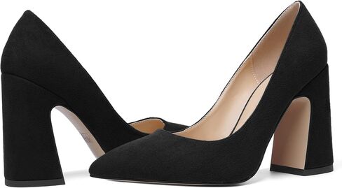 Womens Slip On Solid Suede Pointed Toe Wedding Fashion Chunky High Heel Pumps Shoes 4 Inch in Saudi Arabia