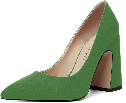 Womens Slip On Solid Suede Pointed Toe Wedding Fashion Chunky High Heel Pumps Shoes 4 Inch in Saudi Arabia