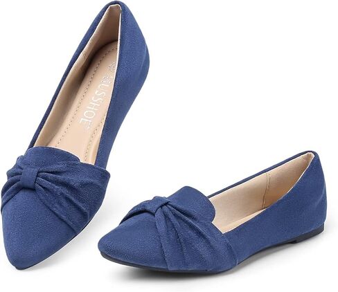 حذاء مسطح للنساء من MUSSHOE، مريح بمقدمة مدببة سهل الارتداء، حذاء مسطح للسيدات، كحلي 2 8 in Kuwait