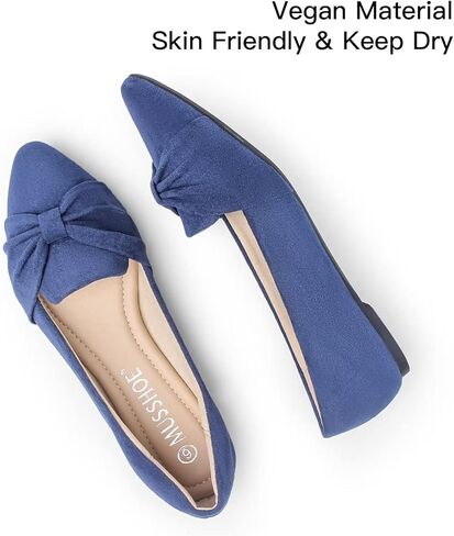 حذاء مسطح للنساء من MUSSHOE، مريح بمقدمة مدببة سهل الارتداء، حذاء مسطح للسيدات، كحلي 2 8 in Kuwait