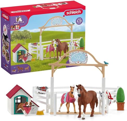 Schleich Horse Club, Horse Toys for Girls and Boys, Hannah's Guest Horses Horse Set with Ruby the Dog and Horse Toys, 20 pieces, Ages 5+ in Saudi Arabia