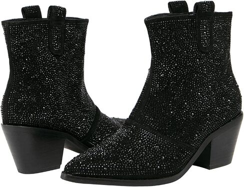 GATUXUS Women's Chunky Heels Rhinestone Ankle Boots Sparkly Pointed Toe Western Cowboy Mid Calf Booties Winter Shoes in Saudi Arabia