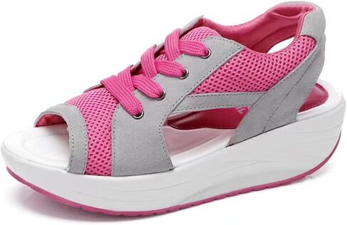 Women Paneled Cutout Lace-Up Muffin Sandals Causal Peep Toe Platform Wedges Sandals Summer Comfy Sports Shoes in Saudi Arabia