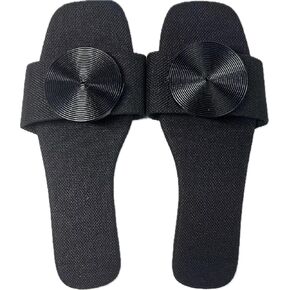 Women's Circle Decor Slide Slippers, Casual Solid Color Square Toe Slip On Sandals, Lightweight & Breathable Shoes