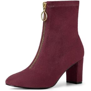 Allegra K Women's Front Zipper Chunky High Heel Ankle Boots