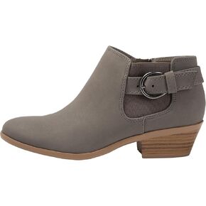 Womens Ankle Boots Side Zipper Buckle Chunky Block Low Heel Round Toe Buckle Bootie Rio